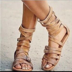 Cute Bed Stu Seneca Tan Rustic White Distressed Leather Gladiator Sandals - Sz 6